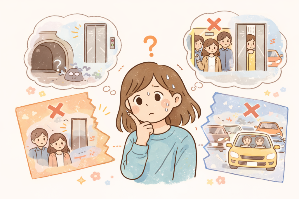 閉所恐怖症と広場恐怖症の違いを整理して考える様子を表したイメージ