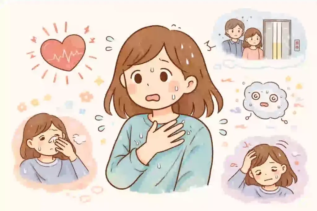 パニック障害で起きやすい動悸や息苦しさなどの症状をイメージしたイラスト